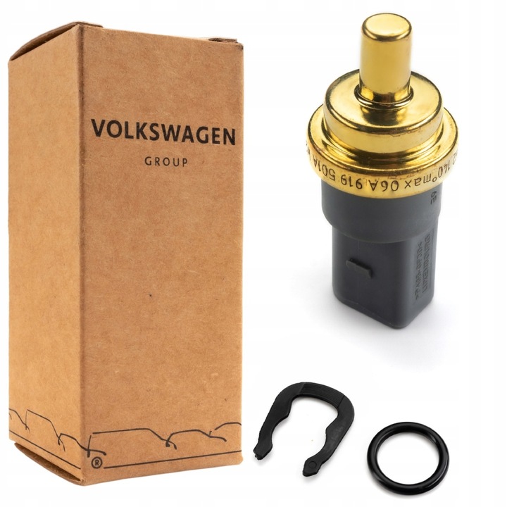 Senzor De Temperatura A Apei, Grup VAG, Cod OE 06A919501A, Kit Ce Include Senzor (2 Pini, Gri), Garnitura Si Clema De Fixare, Asigura Masuratori Precise Pentru Functionarea Optima A Motorului