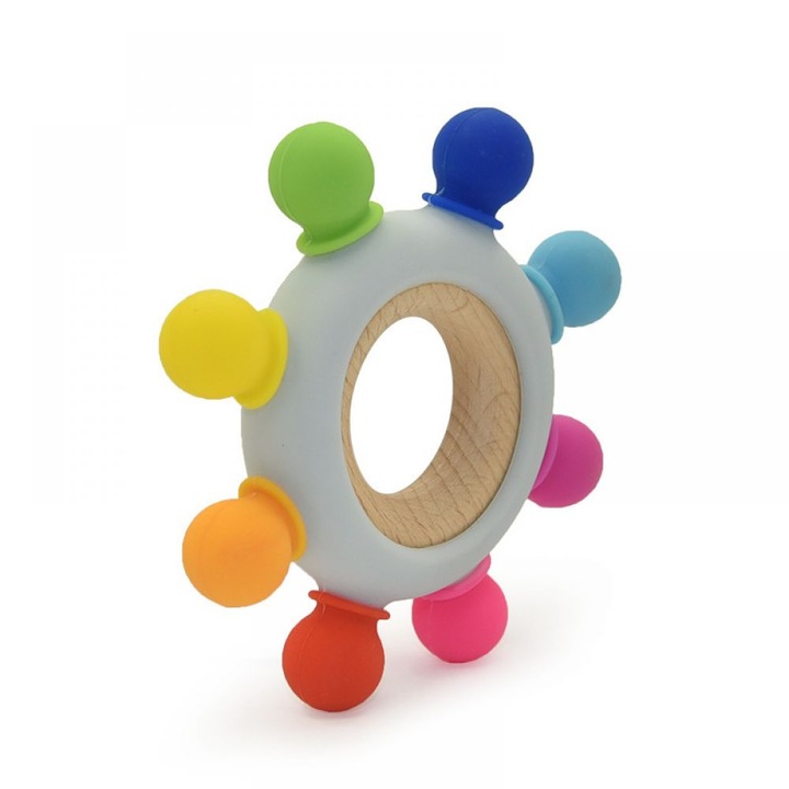 Зъбен пръстен за никнене на зъби за бебета, AMRINUGL, силикон, богата текстура, цветен, 1 брой