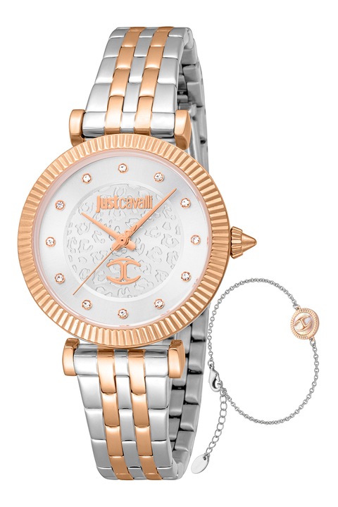 JUST CAVALLI, Часовник и гривна от неръждаема стомана, Rose Gold, Сребрист