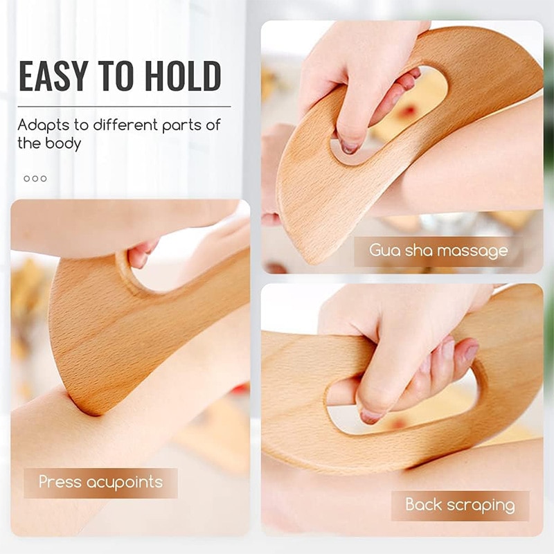 Instrument de masaj Gua Sha din lemn natural, ergonomic ...