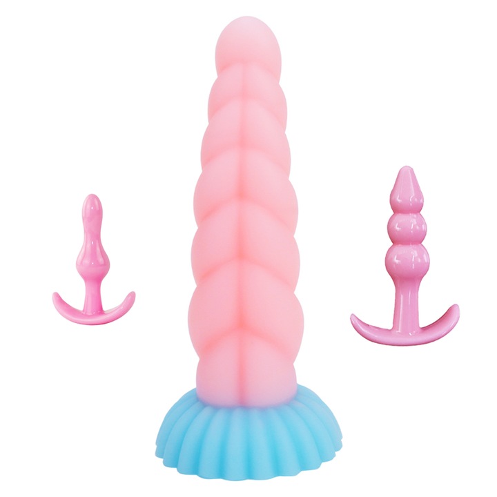 Műpénisz készlet/2 anális játék, szilikon, rózsaszín/kék