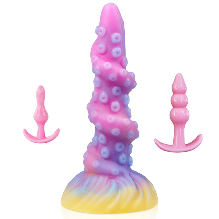 Dildó/2 anális játék készlet, szilikon, többszínű