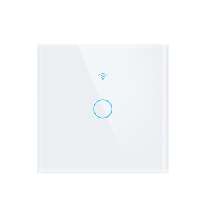 Intrerupator Inteligent cu Touch, VLAMIA, Sticla Securizata, Wi-fi 2.4GHz, Tuya, Smart Life, compatibil Alexa, Google Assistant, Cu Nul, Alb