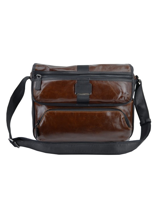 Geanta din piele, Leather100, model 44S-BAG-1184-3, culoare maro-negru, onesize