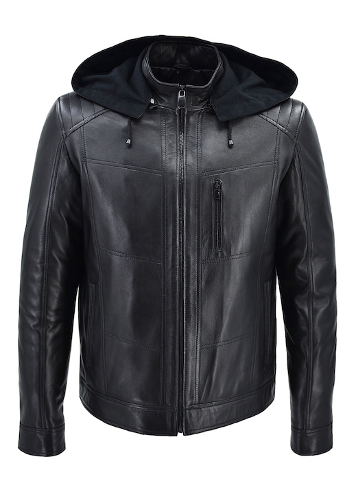 Jacheta barbati 07-ME-04HOOD-EC, Leather100, Piele naturala, Negru