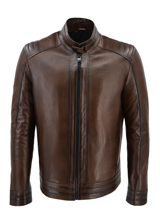 Jacheta barbati 07-ME-602NOZIP-EC, Leather100, Piele naturala, Maro