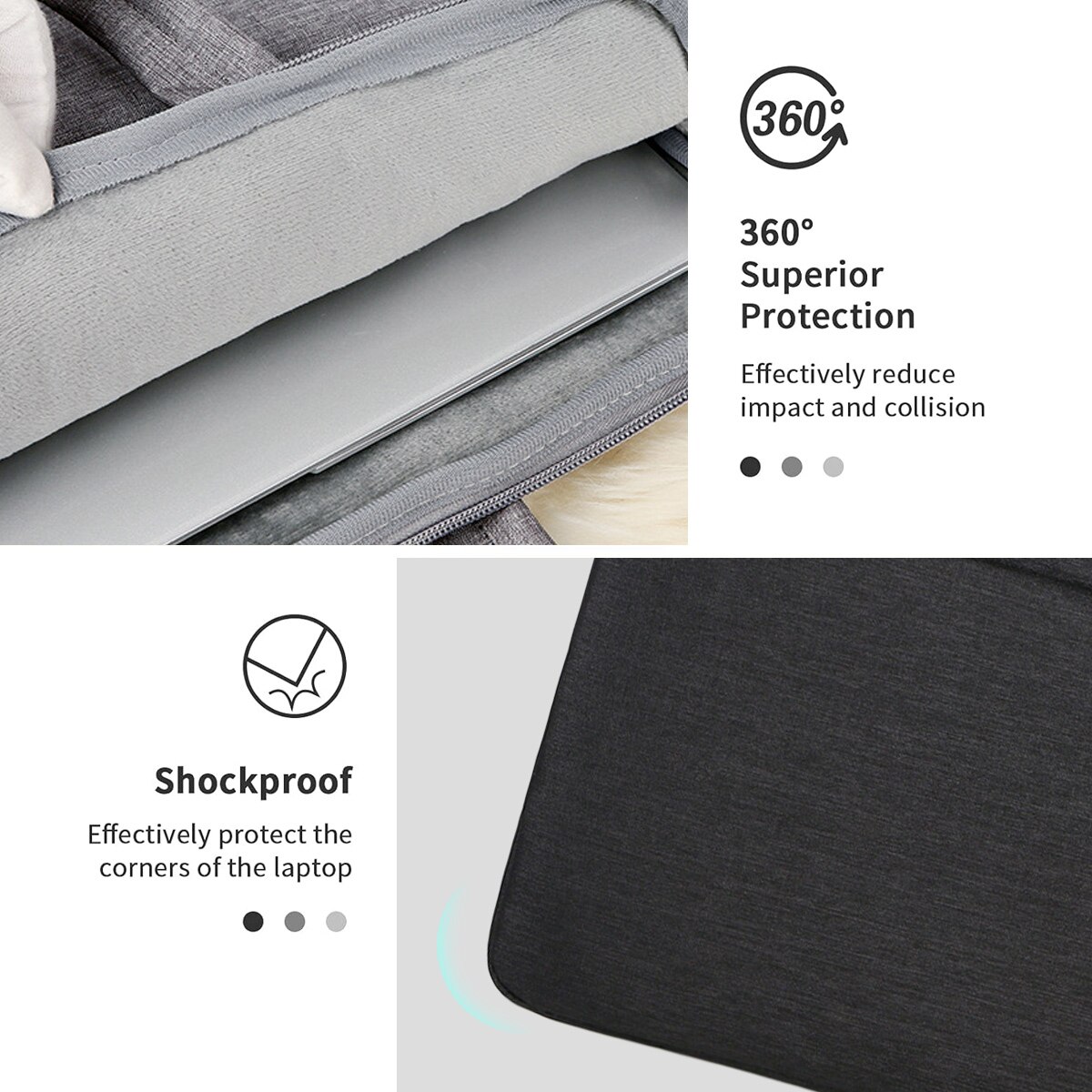Geanta de laptop din panza Oxford, geanta de protectie pentru computer rezistenta la socuri, geanta de protectie pentru laptop la 360°, neagra