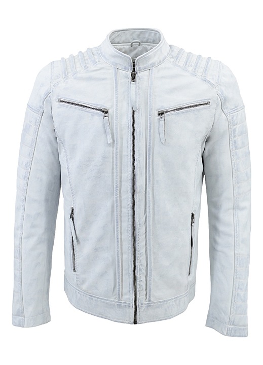 Jacheta barbati 14-M-SON, Leather100, Piele naturala, Alb