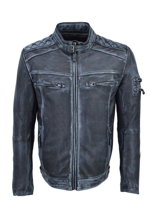 Jacheta barbati Leather100 piele negru gri, 4XL INTL