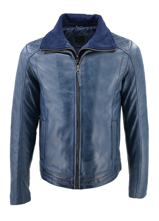 Jacheta barbati 11532, Leather100, Piele naturala, Albastru