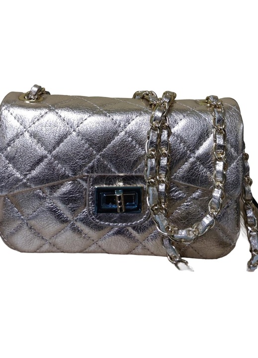 Geanta din piele pentru femei, Leather100, argintiu