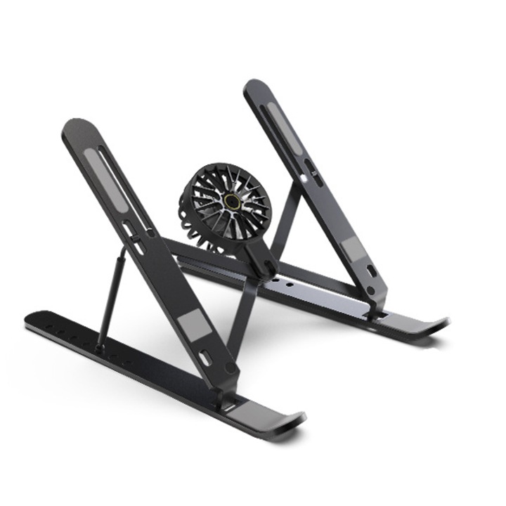 Suport laptop cu ventilator, aluminiu, pliabil, detasabil, negru, pentru laptopuri de pana la 18 inch
