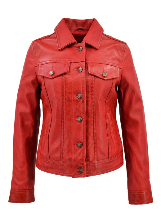 Geaca dama, Leather100, Piele naturala, Rosu, 10239