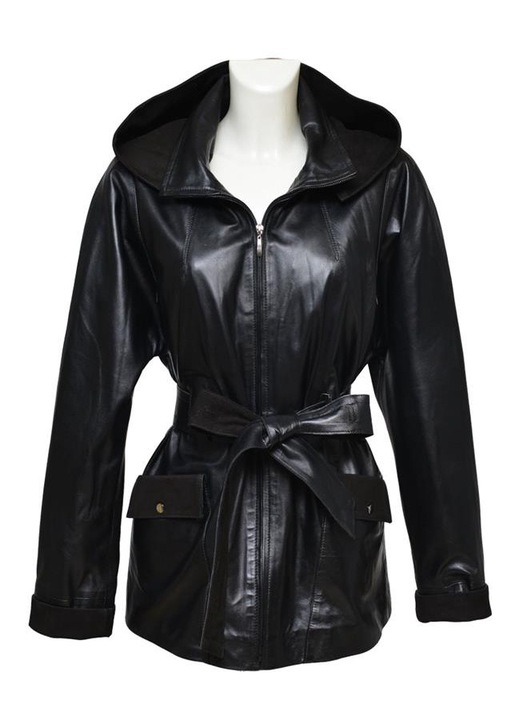 Pardesiu pentru dama Leather100, 05-W-SUZI-CAP, Piele, Negru, M INTL