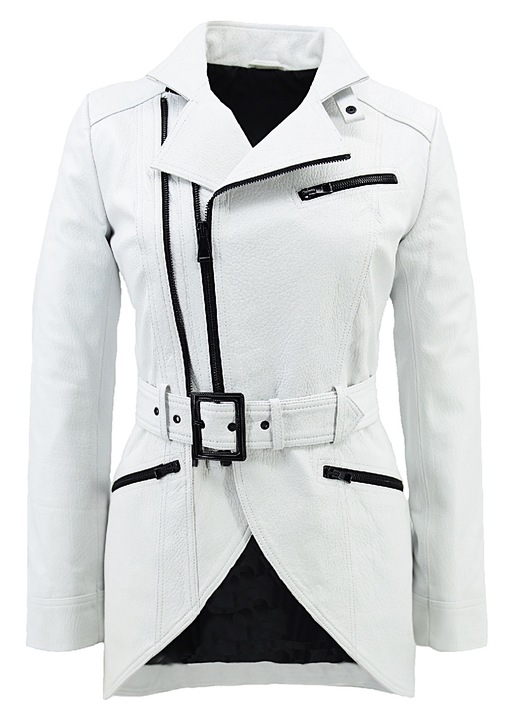 Palton pentru dama Leather100, 07-W-FRACKO-JUMBO, Piele, Alb