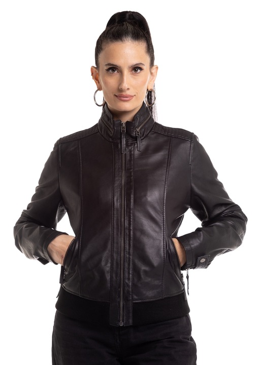 Jacheta dama din piele, Leather100, Negru, 14-W-KLARA