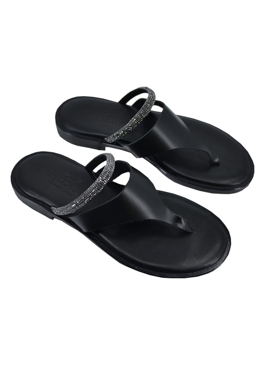 Papuci din piele pentru femeie, Leather100, Negru, 53-W-2105