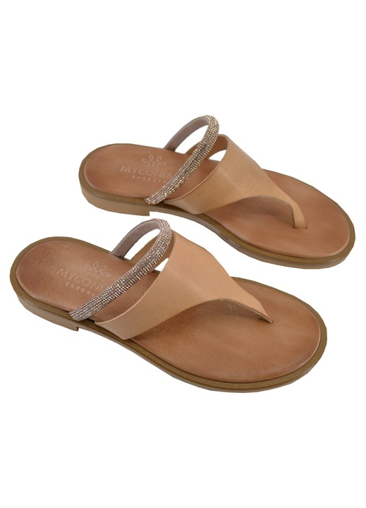 Papuci din piele pentru femeie, Leather100, Maro camel, 53-W-2105