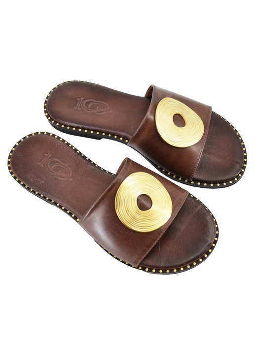 Papuci din piele pentru femeie, Leather100, 56-W-20/21, Maro