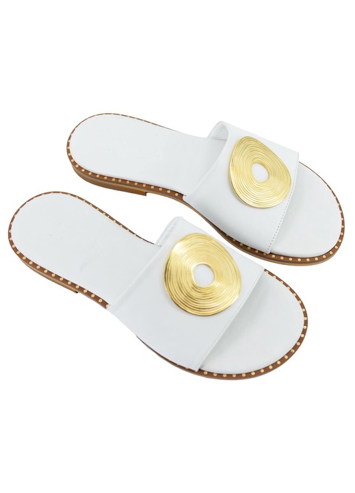 Papuci din piele pentru femeie, Leather100, Alb, 56-W-20/21