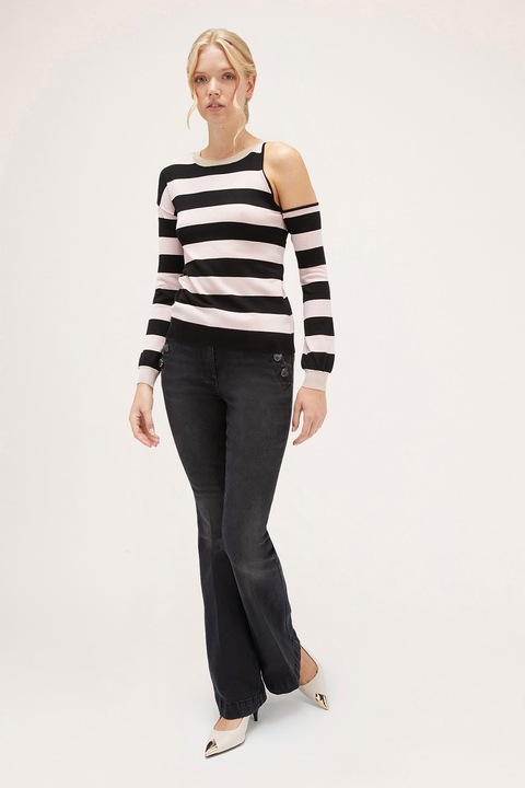 Motivi, Pulover in dungi cu decupaj pe umeri, Negru/Bej deschis, L