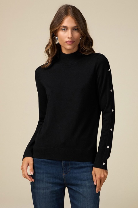 Oltre, Pulover tricotat fin cu nasturi decorativi, Negru, S