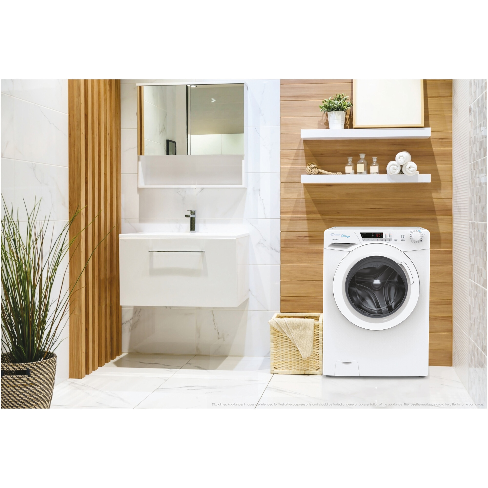 Masina de spalat rufe Candy Ultra Hygiene HE 1294TWM6/1-S, 9 kg, 1200 RPM, Motor inverter, WiFi, Mix Power System, Clasa A, Alb