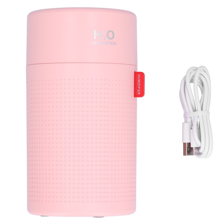 Rózsaszín nagy kapacitású párásító, USB, 2000mAh, folyamatos/szakaszos permetezési mód, 750ml