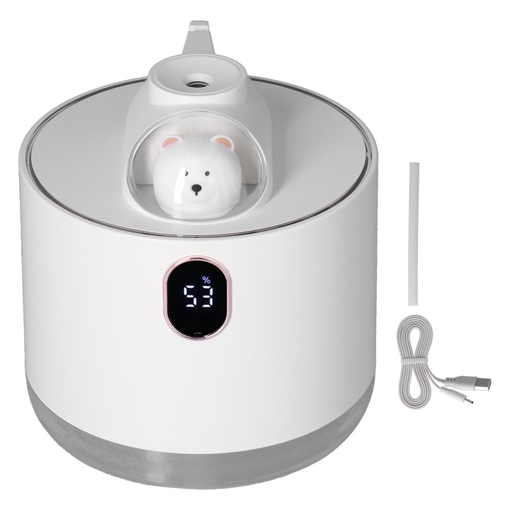 Longziming autós párásító, 500 ml űrtartalom, hangulatvilágítás, ABS anyag, fehér