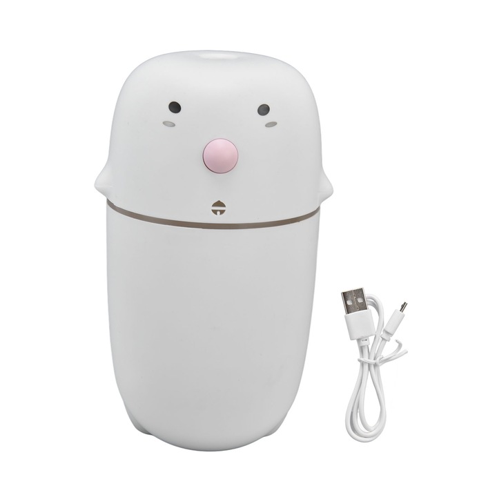 Mini légpárásító, longziming, 300ml, 2 üzemmód, színes LED, fehér