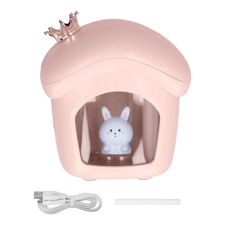 Longziming hordozható légpárásító, 350ml, rózsaszín, 2000mAh akkumulátorral, 2 permetezési móddal