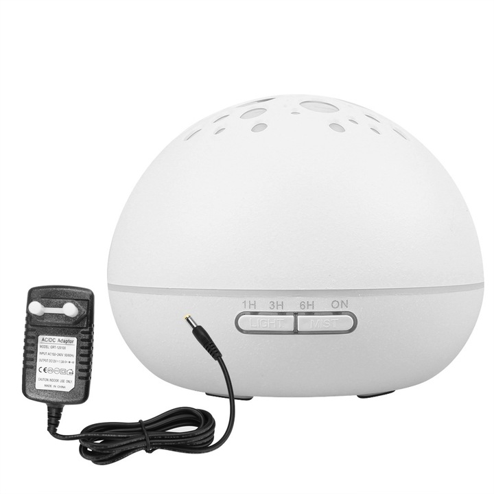 Ultrahangos párásító, LED éjszakai lámpával, fehér, 300ml űrtartalmú, időzítő funkcióval