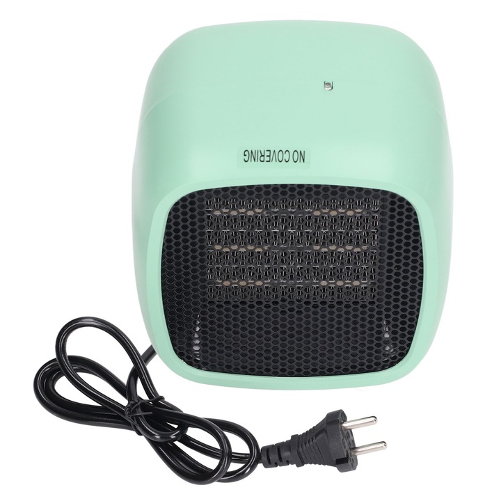 Asztali ventilátoros fűtőtest, biztonságos túlmelegedés elleni védelemmel, PTC kerámia fűtés, elektromos hősugárzó otthoni irodába, EU csatlakozó, 220V, zöld