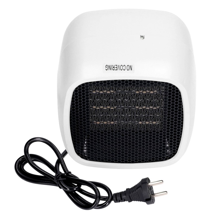 Asztali ventilátoros fűtőtest, biztonságos túlmelegedés elleni védelem, PTC kerámia fűtés, elektromos hősugárzó otthoni irodába, EU dugó, 220 V, fehér