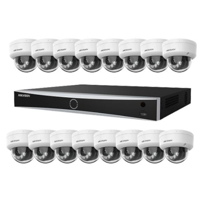 Sistem de supraveghere dome Hikvision 16 camere 8MP 2.8mm IR 60m, DVR 16 canale 4K
