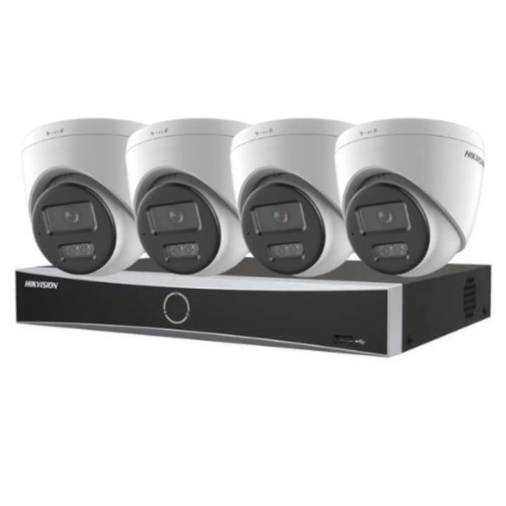 Kit profesional 4 camere exterior 5MP, IR 80m, Hikvision + DVR 4 canale 5MP HikVision + Surse + Cablu + Mufe