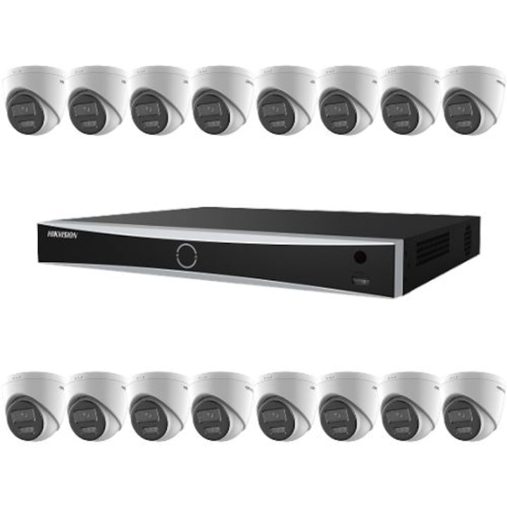 Kit supraveghere ultraprofesional Hikvision 4 camere 8MP 4K, 80 IR, accesorii incluse, live internet