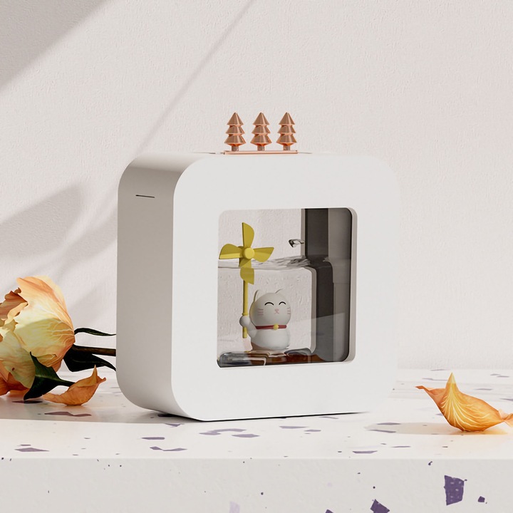 Néma, elbűvölő rajzfilm alakú párásító, finom aromaterápiás autó éjszakai fény párásító hálószobába, fehér Plutus macska