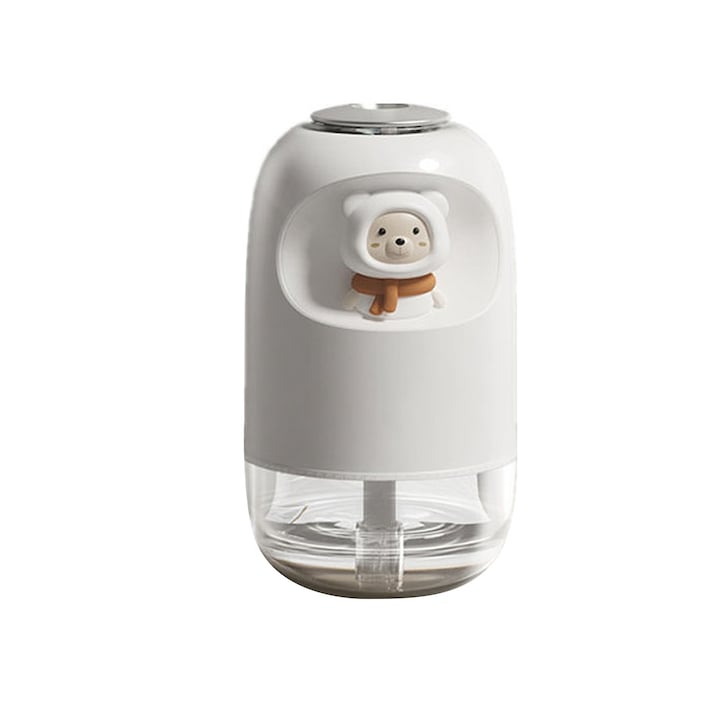 Umidificator de aer Jormftte, design urs spatial, capacitate 260ml, cu lumina de noapte, roz