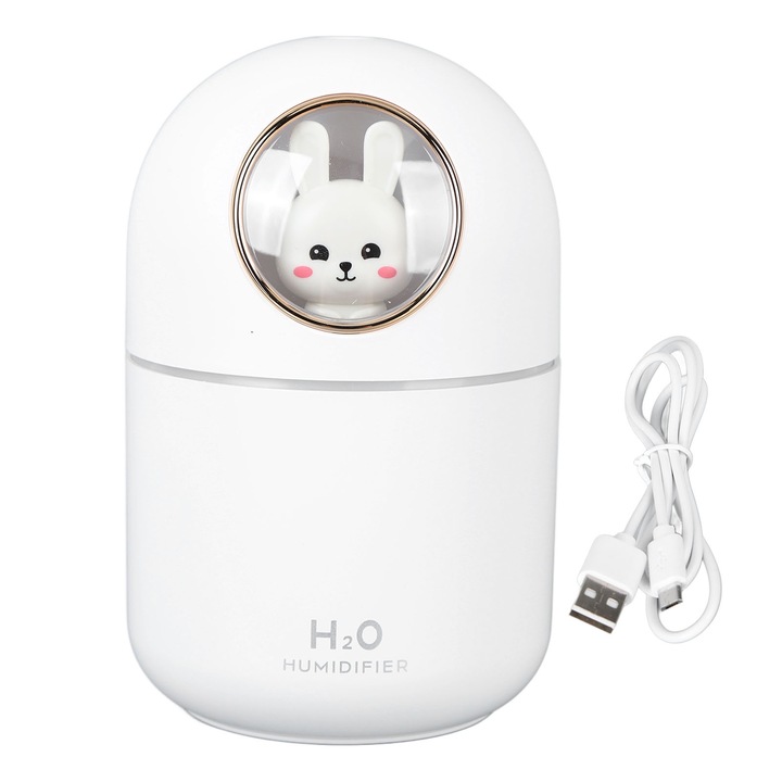 Párásító, Longziming, 300ml, USB táp, folyamatos és szakaszos üzemmód, fehér