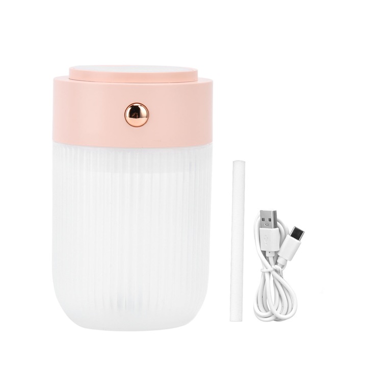 Autós párásító 250ml, hosszú üzemidő, színes lámpa, 4/8 óra, ABS, rózsaszín