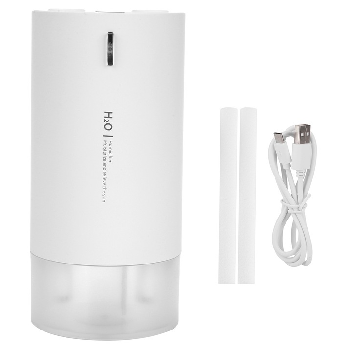 Mini légpárásító, longziming, 430 ml-es űrtartalom, éjszakai fény, fehér, 17x8x8cm