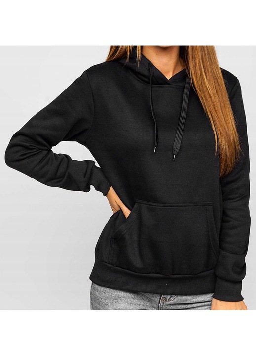 Hanorac cu gluga cangur pentru femei, J.Style, Bumbac, Negru, XL INTL