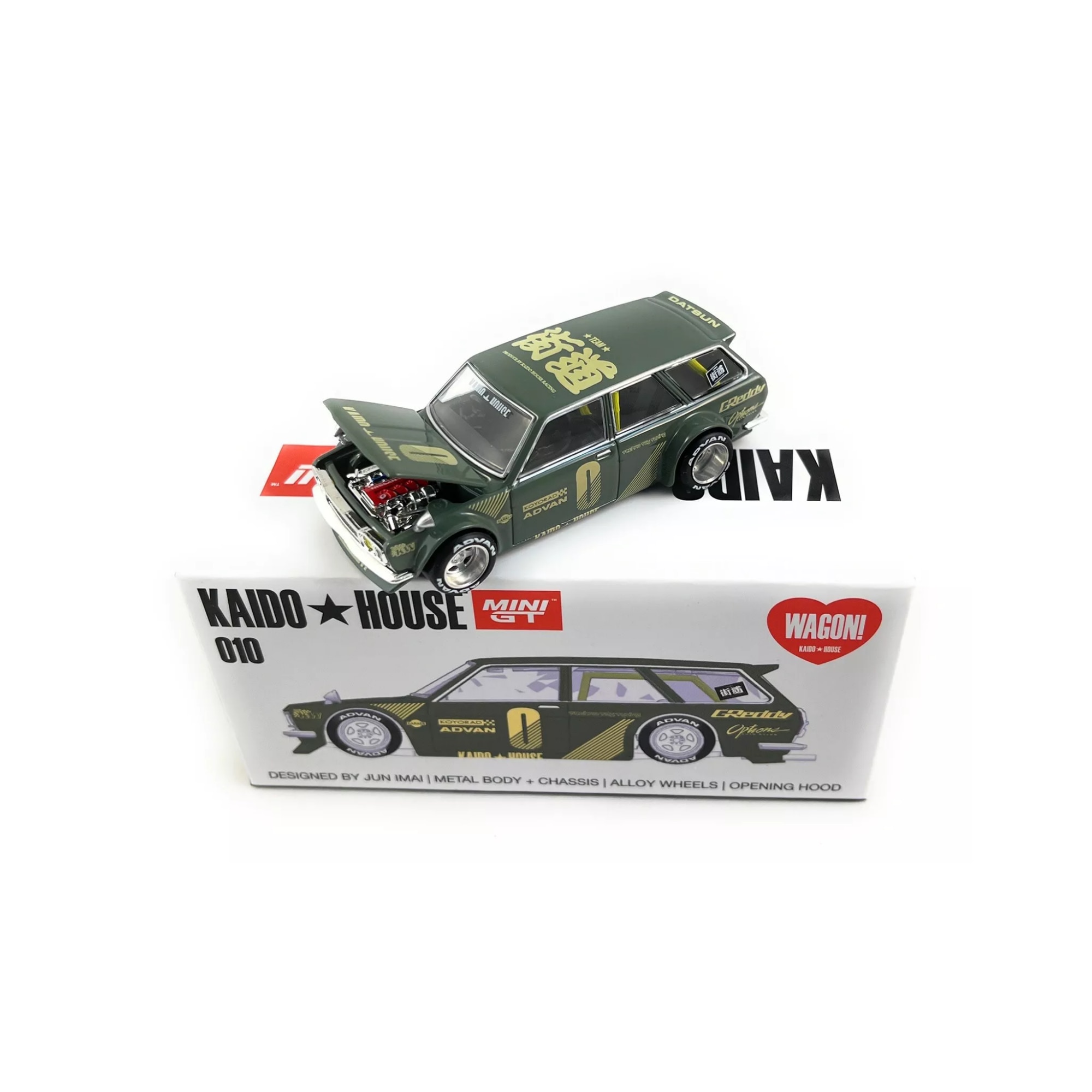 Masinuta de colectie Kaido House x Mini GT, 010 Datsun Wagon, Verde, 1:64