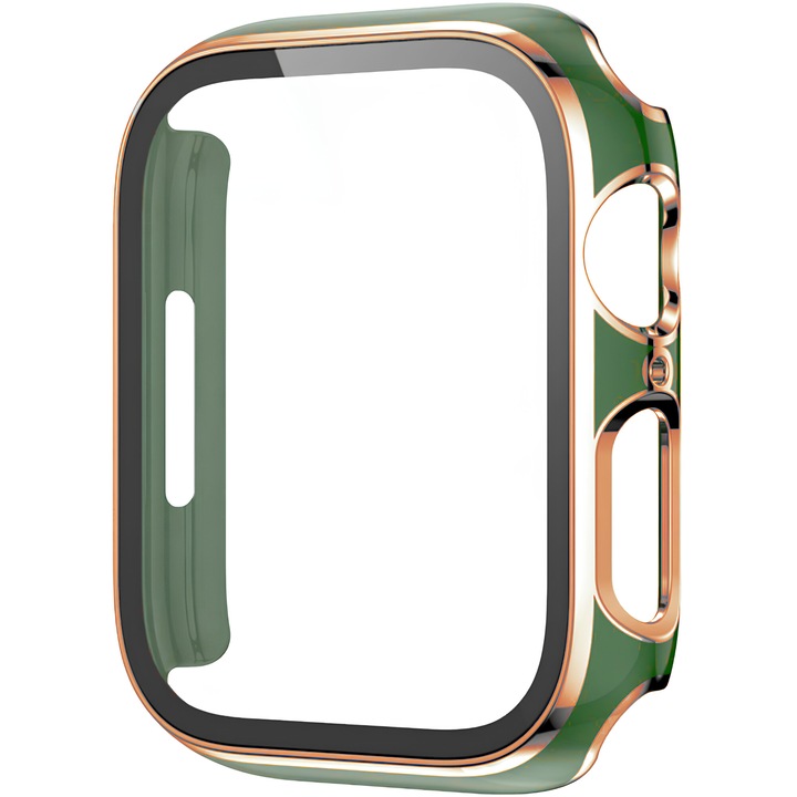 Védőtok Apple Watchhoz 40 mm, teljes burkolat, ultra átlátszó, ujjlenyomat-mentes, ütésálló, karcmentes, könnyű felhordás, polikarbonát, zöld + arany