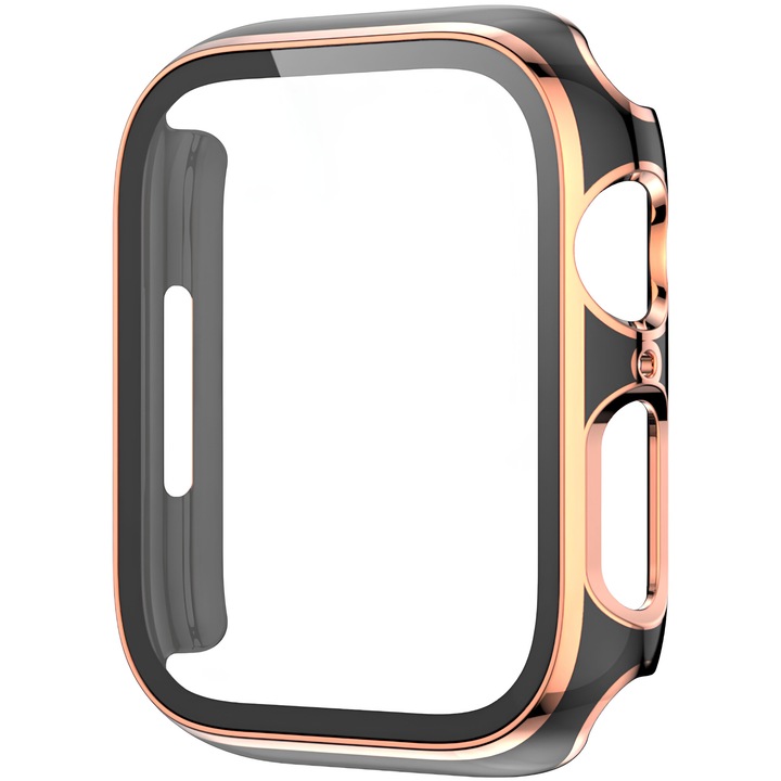 Védőtok Apple Watchhoz 40 mm, teljes burkolat, ultra átlátszó, ujjlenyomat-mentes, ütésálló, karcolásgátló, könnyű felhordás, polikarbonát, fekete + arany
