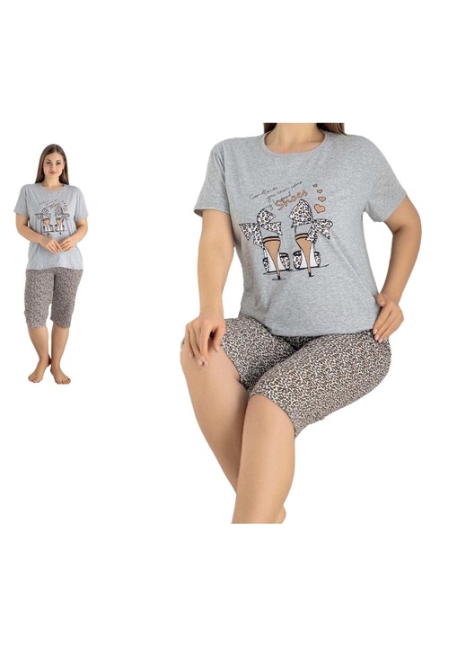 Pijamale de vara din bumbac cu maneci scurte, Rinda, Gri, XL INTL