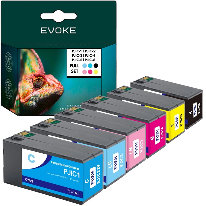 6 darabos készlet Epson PJIC1 PJIC2 PJIC3 PJIC4 PJIC5 PJIC 6, 32 ml és 1000 oldal fekete, 31 ml és 1000 oldal színes, kompatibilis a Discproducer PP-100N11 PP-50II PP100II PP100II PP100II-vel