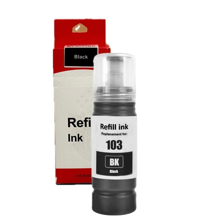 Flakon utántöltő tinta kompatibilis ET-101 ET-102 ET-103 ET-104 ET-105 ET-106, fekete black, 70 ml, Epson EcoTank L14150 L4150 L4156 L4160 L4260 L4266 L6160 L6170 L6176 L6190 L6260 L6270 L6276 L6290 ET2700 ET2750 ET2751 ET2756 ET2800 ET2851 ET2856