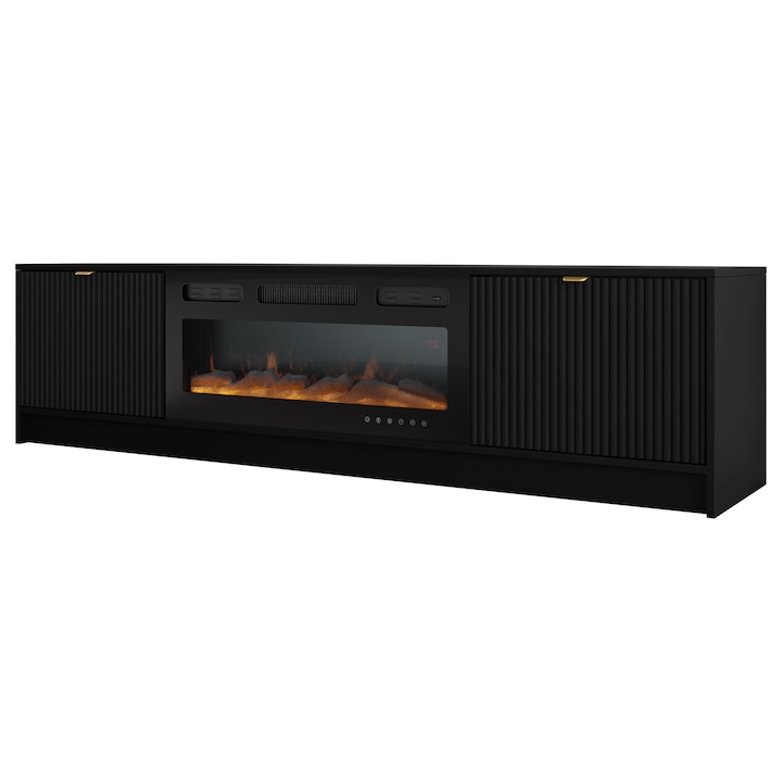 Comoda TV cu semineu Razimo EF, MIRJAN24, negru, 40x182x48 cm